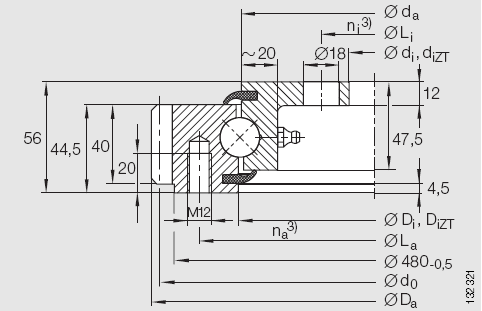 INA-VLA20 外齒內法蘭型四點接觸球轉盤軸承