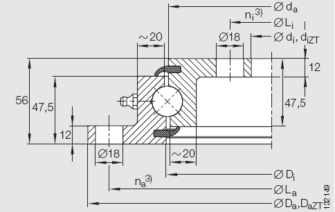 INA-VLU20 內外雙法蘭型四點接觸球轉盤軸承